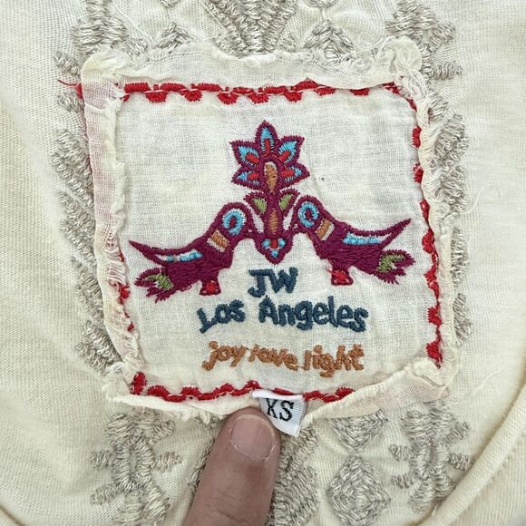 Johnny Was JW Los Angeles Tunic Shirt Womens XS Ivory Embroidered V Neck Boho - Picture 2 of 9